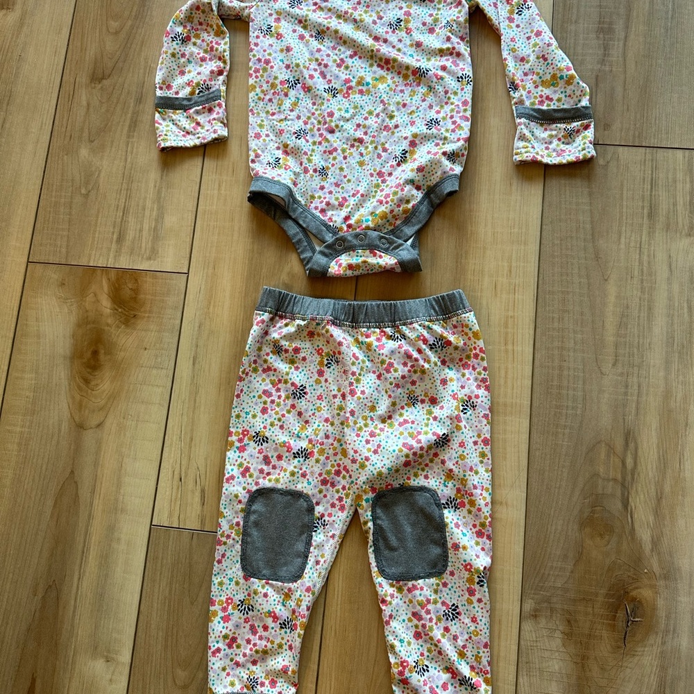 Floral Baby Outfit - Long Sleeve Onesie and Pants